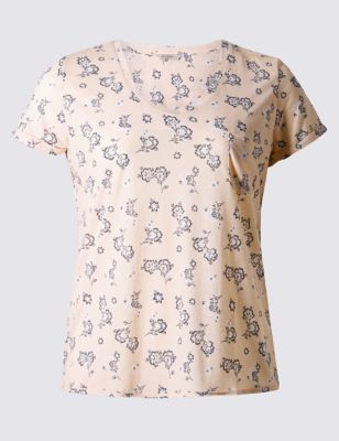 PLUS Floral T-Shirt with Linen